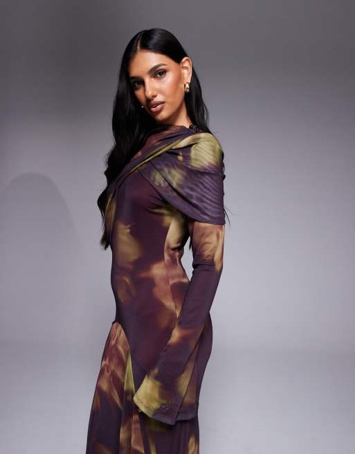 knee length dresses for ladies Blythe Asymmetric Draped Maxi Dress in Black