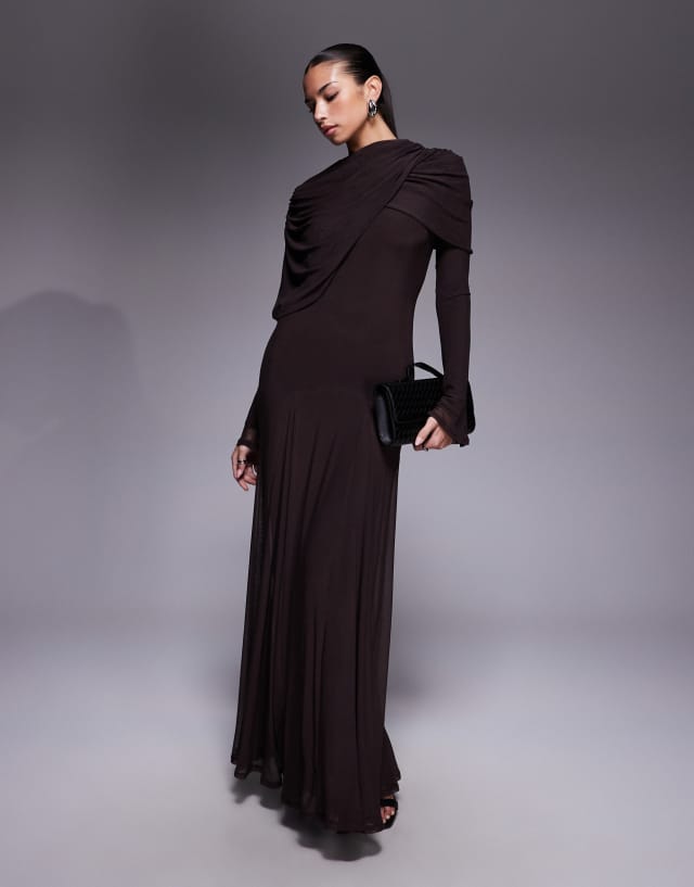 chocolate mesh cut out layered maxi dress ASOS Design - - Women - Polyester - M meshki brown mini dress