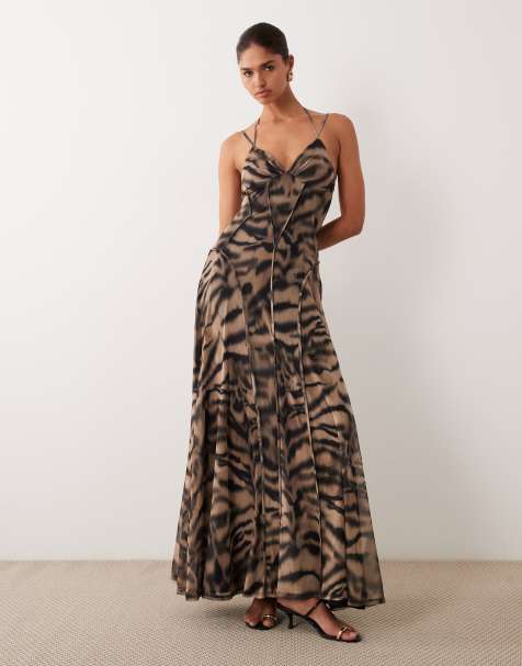 ASOS DESIGN mesh maxi dress with seam detail in animal print - view 1