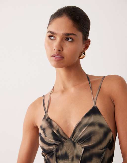 ASOS DESIGN mesh maxi dress with seam detail in animal print, 3 of 4