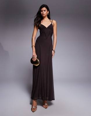 Asos Design Mesh Maxi Dress With Seam Detail In Black