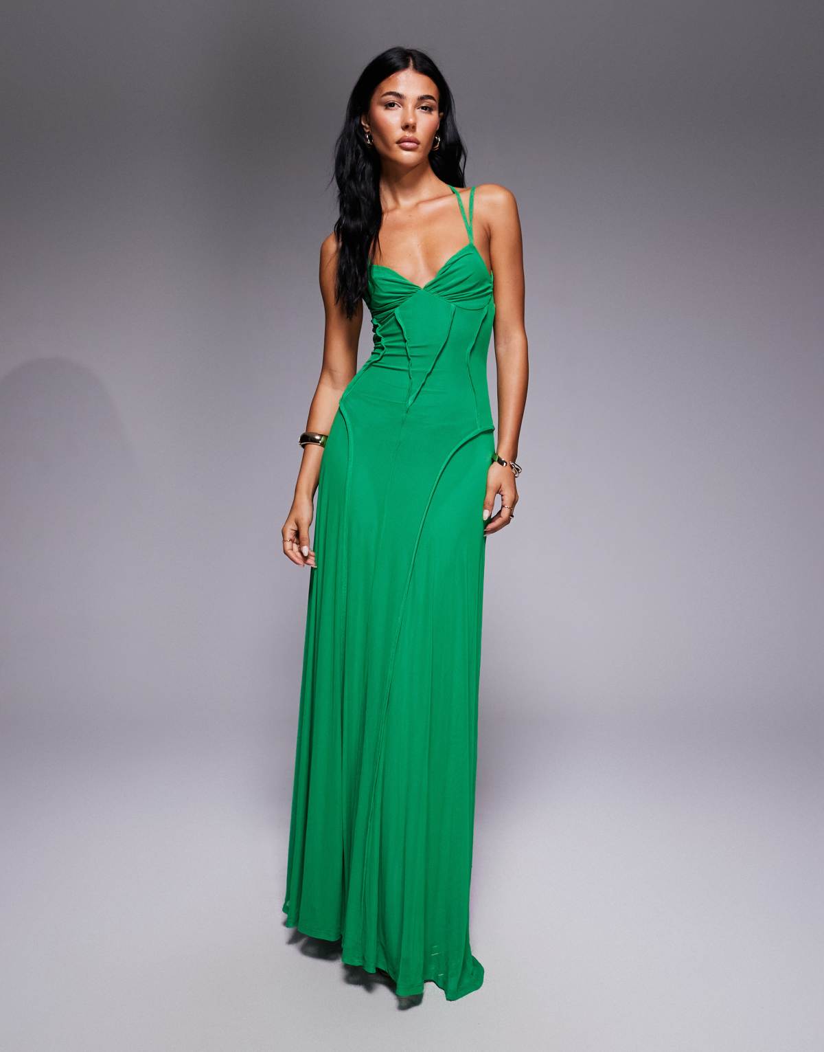 ASOS DESIGN mesh maxi dress with seam detail in green
