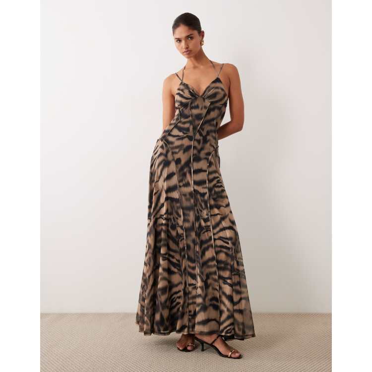 ASOS DESIGN mesh maxi dress with seam detailing in animal print | ASOS