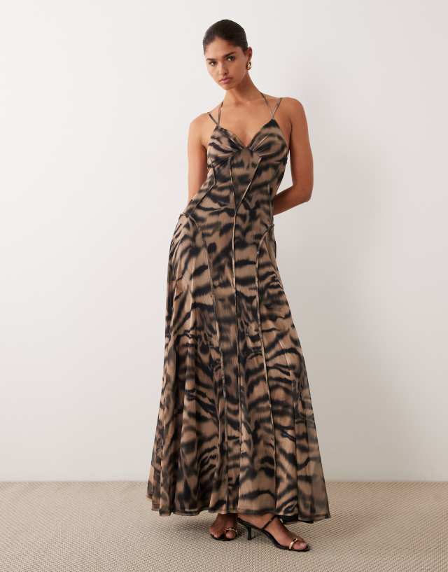 animal print formal dresses ASOS Design mesh maxi dress with seam detailing in print-Multi cheetah print prom couple