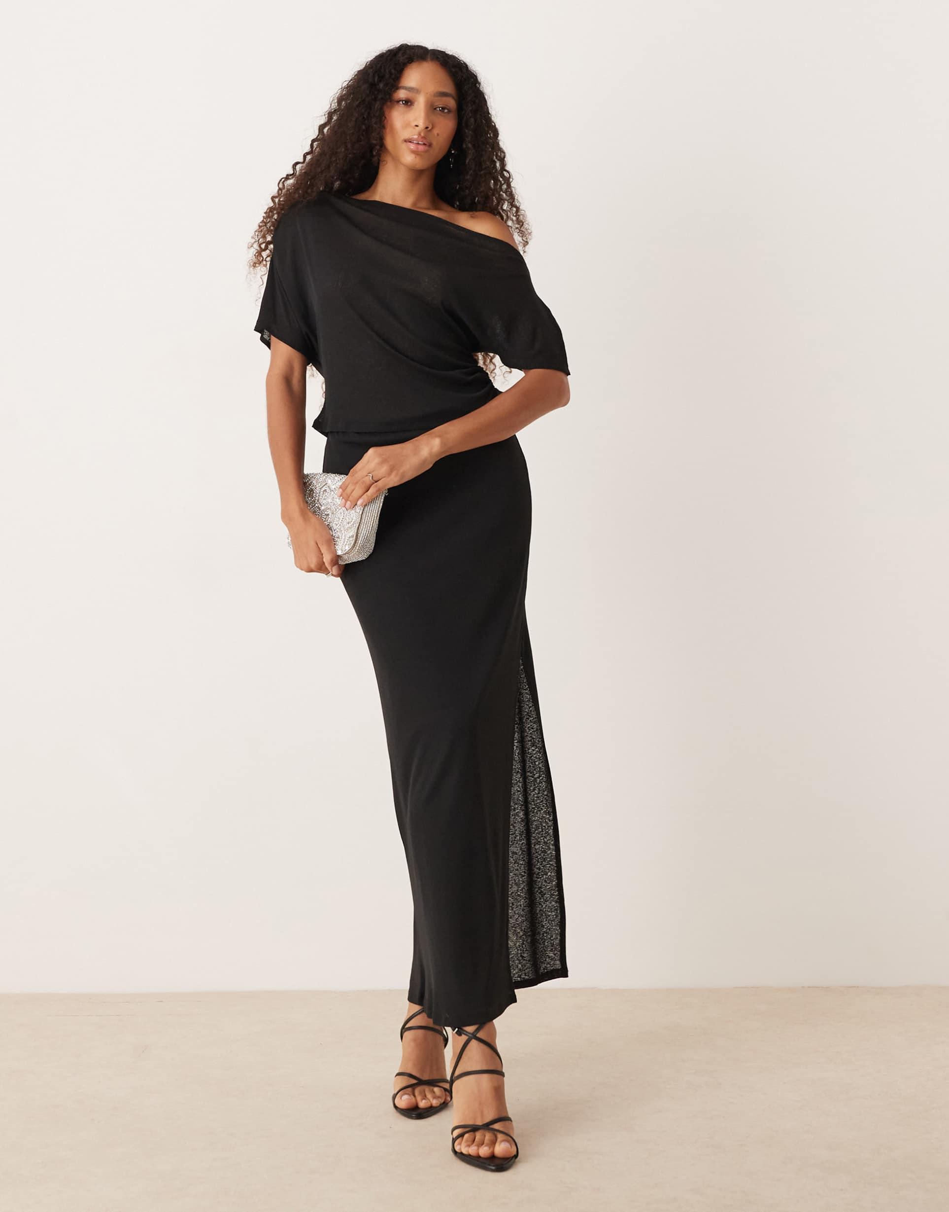 asos design mesh maxi skirt in black - part of a set