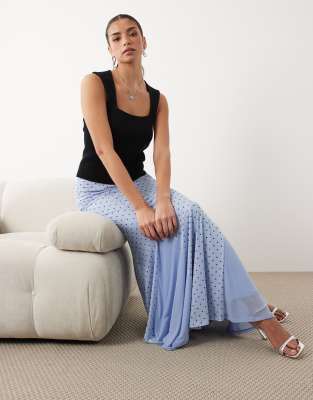 ASOS DESIGN mesh maxi skirt in blue polka dot print - part of a set