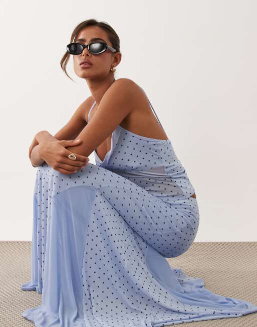 ASOS DESIGN mesh maxi skirt in blue polka dot print - part of a set, 4 of 5