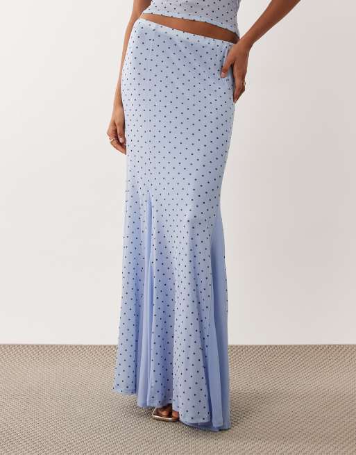 ASOS DESIGN mesh maxi skirt in blue polka dot print - part of a set, 5 of 5