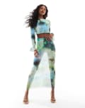 [ASOS DESIGN] ASOS DESIGN mesh maxi skirt in blurred floral (part of a set)-Multi XS Blurred floral