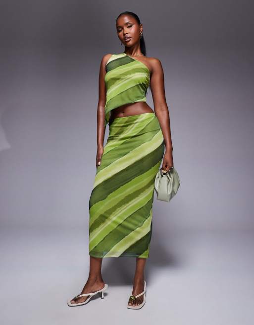 ASOS DESIGN mesh maxi skirt in green abstract print (part of a set)