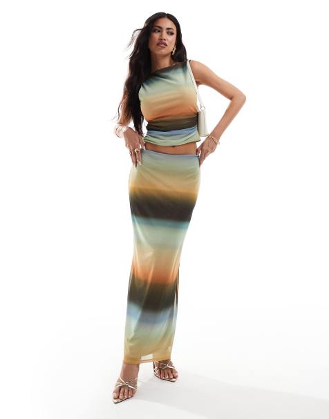 ASOS DESIGN mesh maxi skirt in ombre print - part of a set - view 1