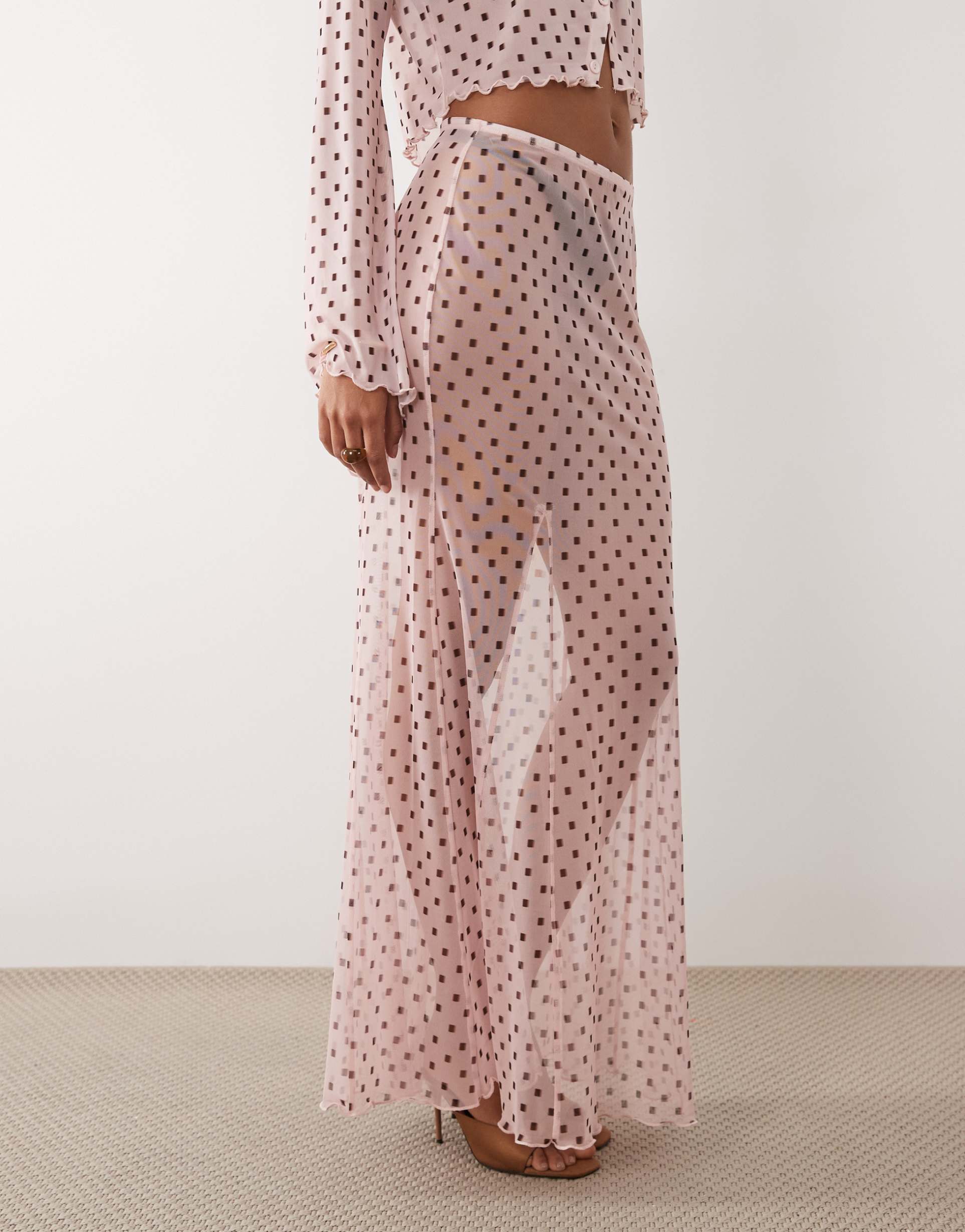 asos design mesh maxi skirt in polka-dot print - part of a set