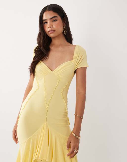 ASOS DESIGN mesh maxikjole med flæser i lemon, 2 af 4