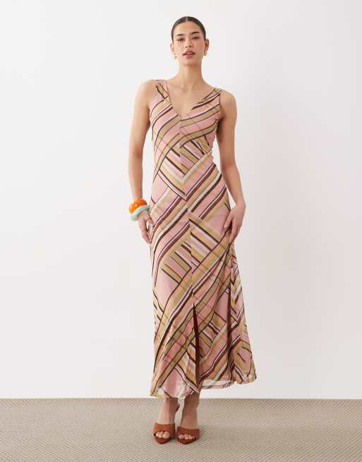 ASOS DESIGN mesh midaxi dress in multi stripes, 2 of 4