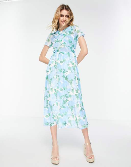 Light blue floral outlet midi dress