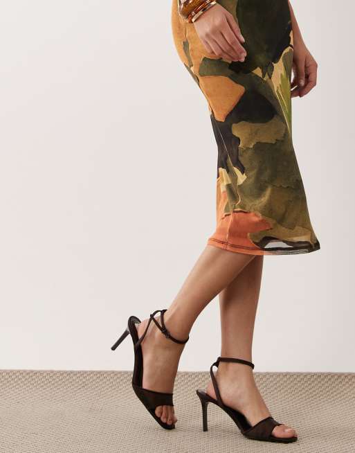 ASOS DESIGN mesh midi pencil skirt in khaki abstract print (part of a set), 3 of 5