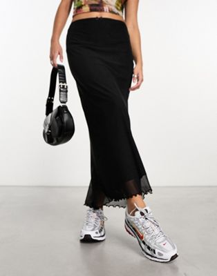 Asos Design Mesh Midi Skirt In Black