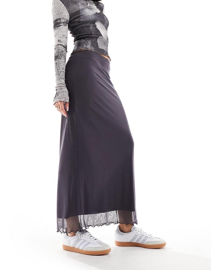 Asos Design Mesh Midi Skirt In Charcoal-gray