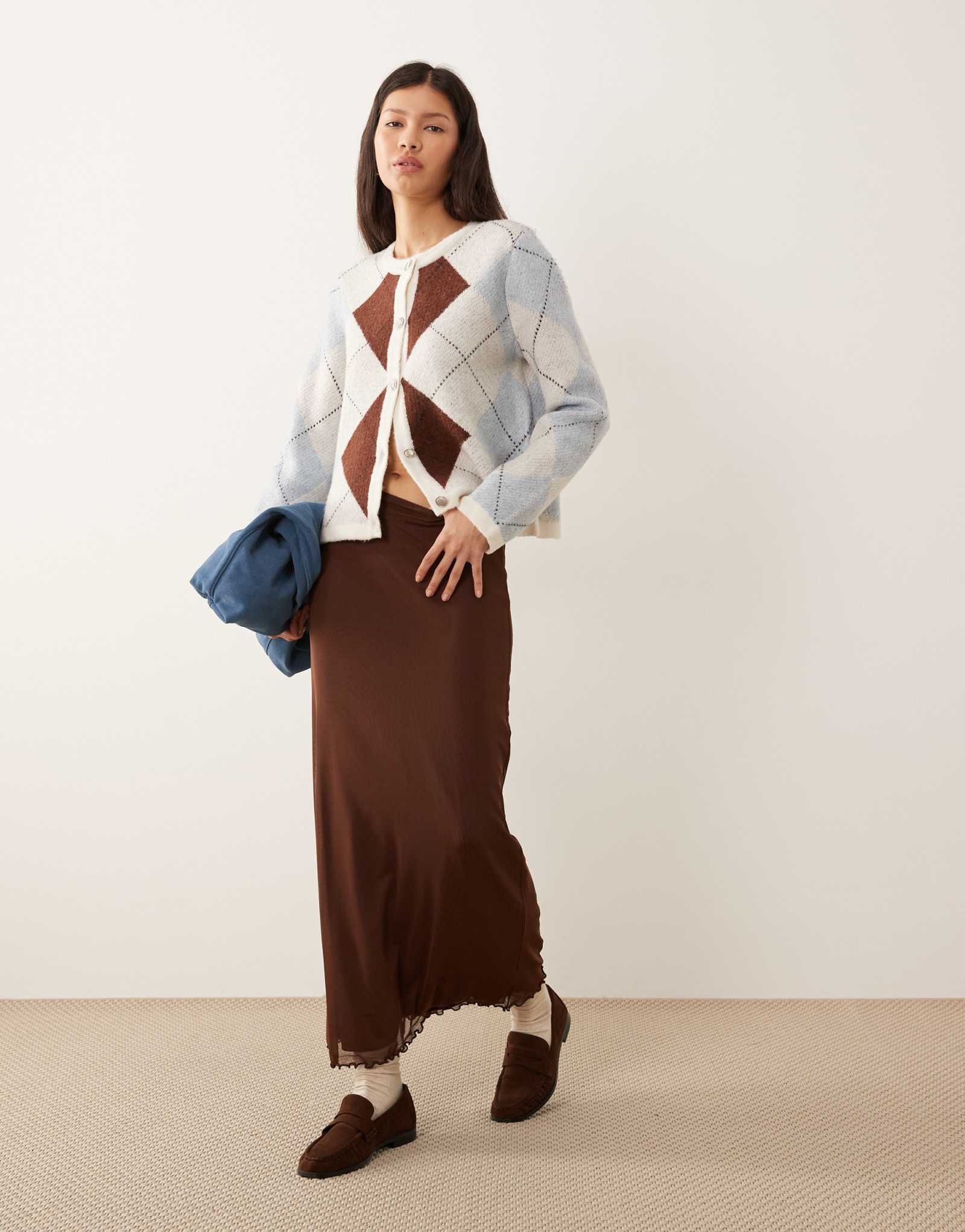 ДИЗАЙНЕРСКАЯ сетчатая юбка-миди ASOS шоколадного цвета