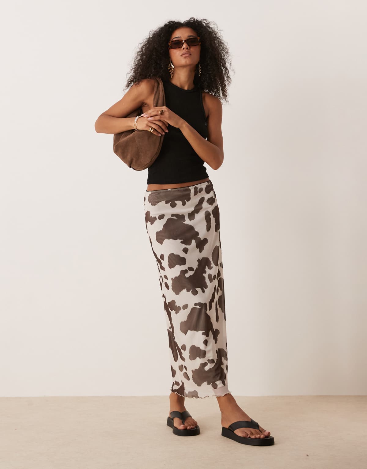 ASOS DESIGN mesh midi skirt in cow print