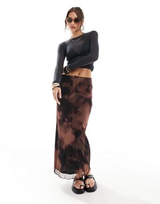 Asos Design Mesh Midi Skirt In Graphic Floral-multi