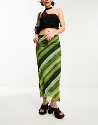 ASOS DESIGN mesh midi skirt in green stripe