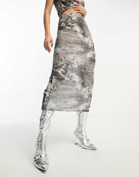 ASOS DESIGN mesh midi skirt co-ord in renaissance placement print 