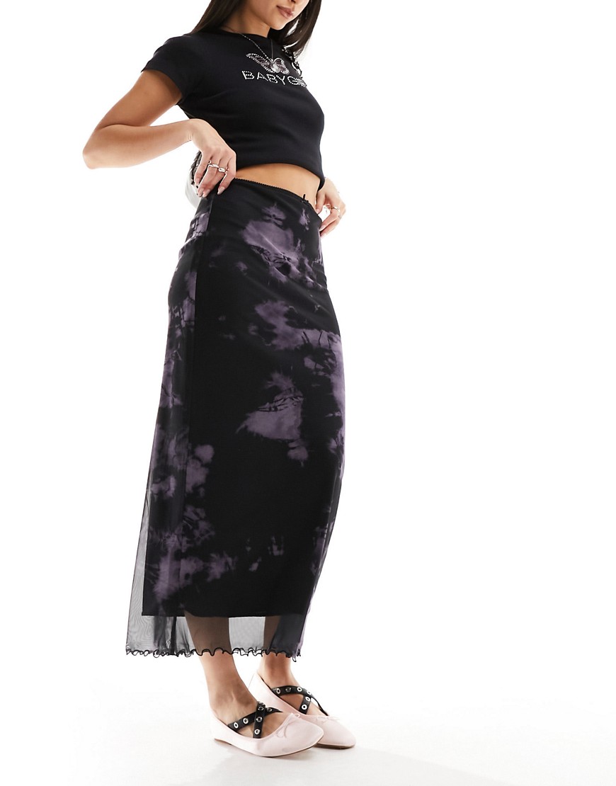 Asos Design Mesh Midi Skirt In Tie Dye-multi