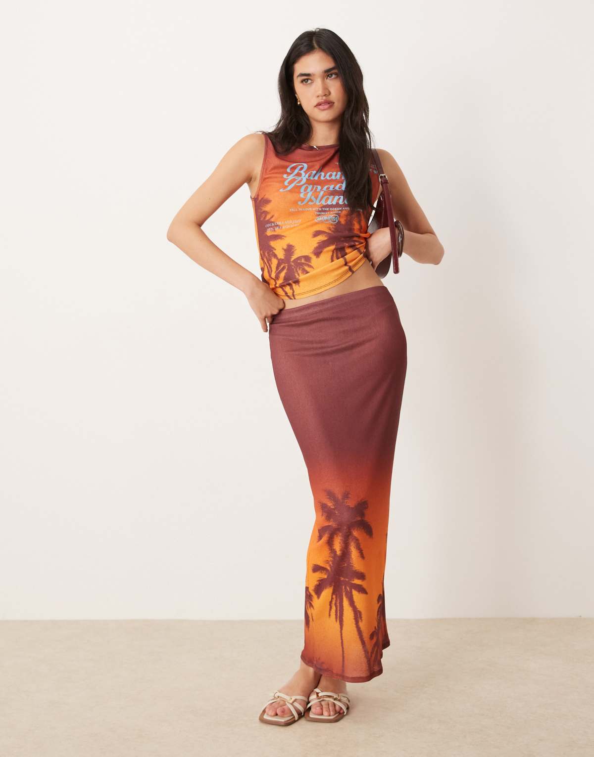 ASOS DESIGN mesh midi skirt with bahamas palm print