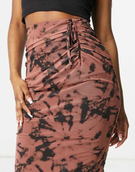 Tie Dye Mesh Overlay Midi Slip Skirt