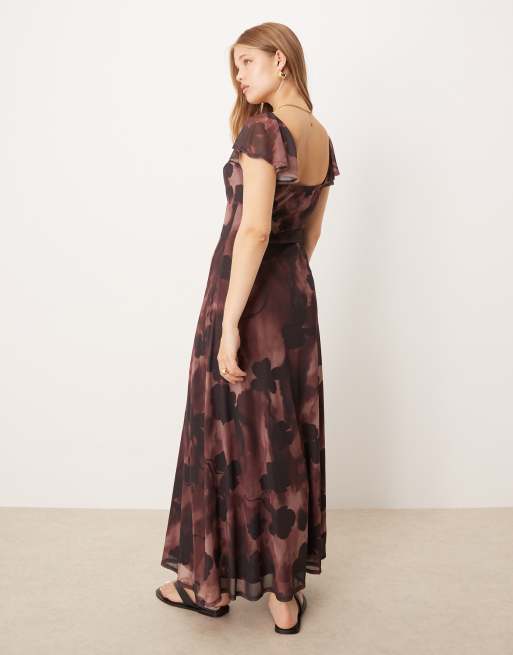 ASOS DESIGN mesh milkmaid puff sleeve maxi dress in floral print, 4 of 4