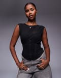 [ASOS DESIGN] ASOS DESIGN mesh mix corset top with drape detail in black 10 Black