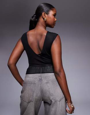 Asos Design Mesh Mix Corset Top With Drape Detail In Black