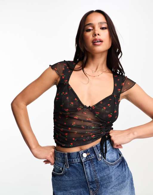 Floral Mesh Crop Top