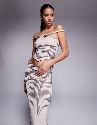 Asos Design Mesh Off The Shoulder Faux Two-piece Maxi Dress With Twisted Straps In White