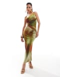 [ASOS DESIGN] ASOS DESIGN mesh one shoulder cami midi dress with cut out in green ombre print-Multi 16 Green Print