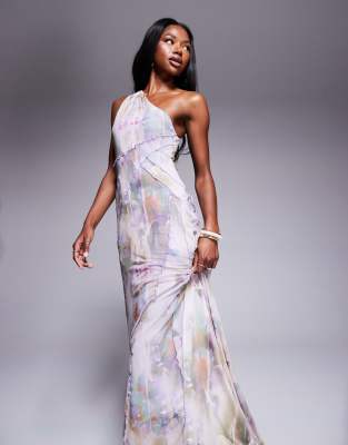 ASOS DESIGN MESH ONE SHOULDER EXPOSED SEAMS MAXI DRESS WITH FULL HEM 