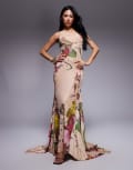 [ASOS DESIGN] ASOS DESIGN mesh one shoulder exposed seams maxi dress with full hem in blurred lilac floral print-Multi 8 Floral Print