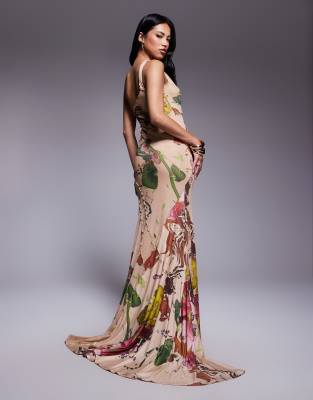 Asos Design Mesh One Shoulder Exposed Seams Maxi Dress With Full Hem In Multi