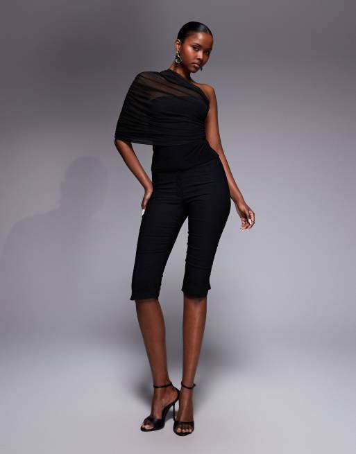 ASOS DESIGN mesh one shoulder top in black, 2 of 4