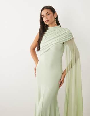 Макси-платье-накидка из сетчатого материала ASOS DESIGN с завязками из шалфея sage