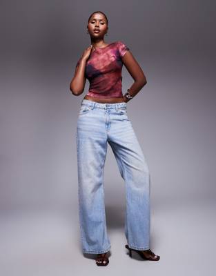 Asos Design Mesh Oversized Floral Print Baby Tee In Purple