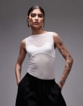 [ASOS DESIGN] ASOS DESIGN mesh panel fabric mix body in ecru-White S Cream