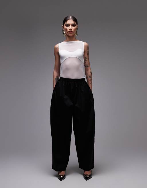 ASOS DESIGN mesh panel fabric mix bodysuit in ecru