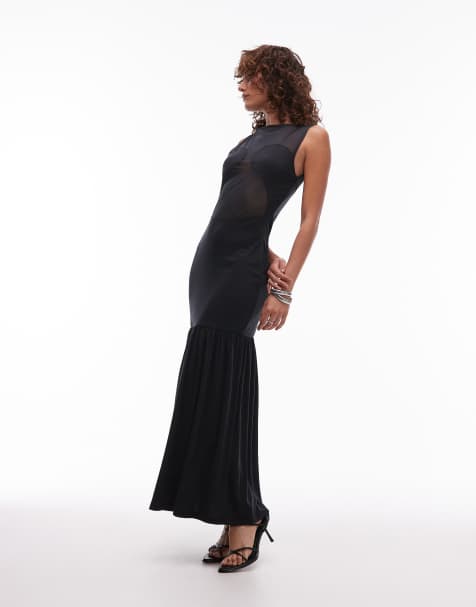 ASOS DESIGN mesh panel fabric mix maxi dress in black - view 1