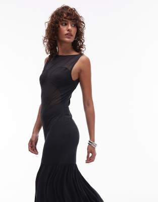 Asos Design Mesh Panel Fabric Mix Maxi Dress
