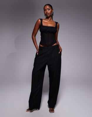 Asos Design Mesh Panelled Corset With Ruched Bust In Black