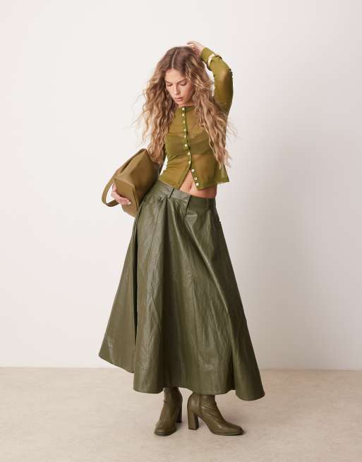 ASOS DESIGN mesh pearlised button through cardigan in olive, 2 of 4