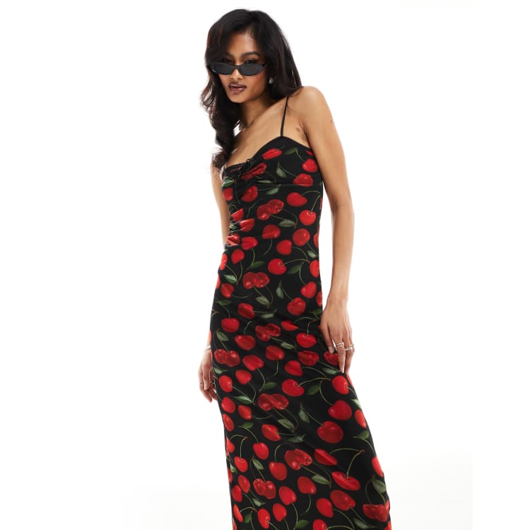 CherryPatternLayeredCamiDress Mサイズ ZARA FW23 CROSSOVER STRAPS V-NECK MIDI PRINTED DRESS WITH