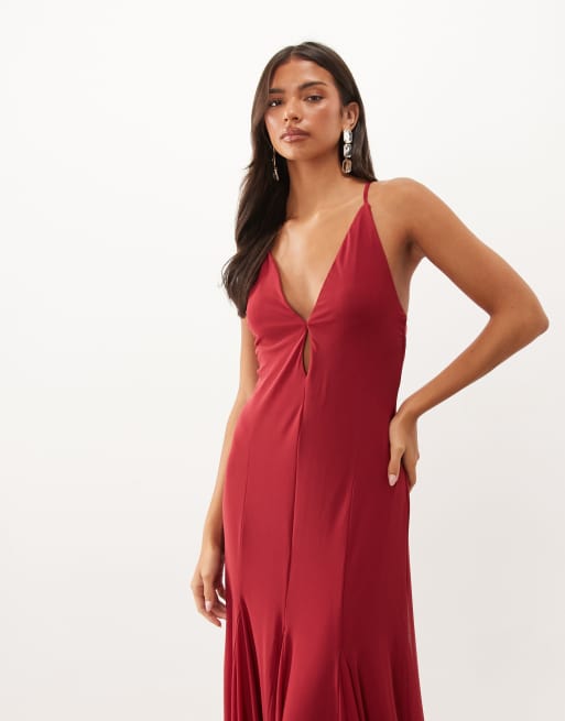 ASOS DESIGN mesh plunge maxi dress in red, 3 of 4